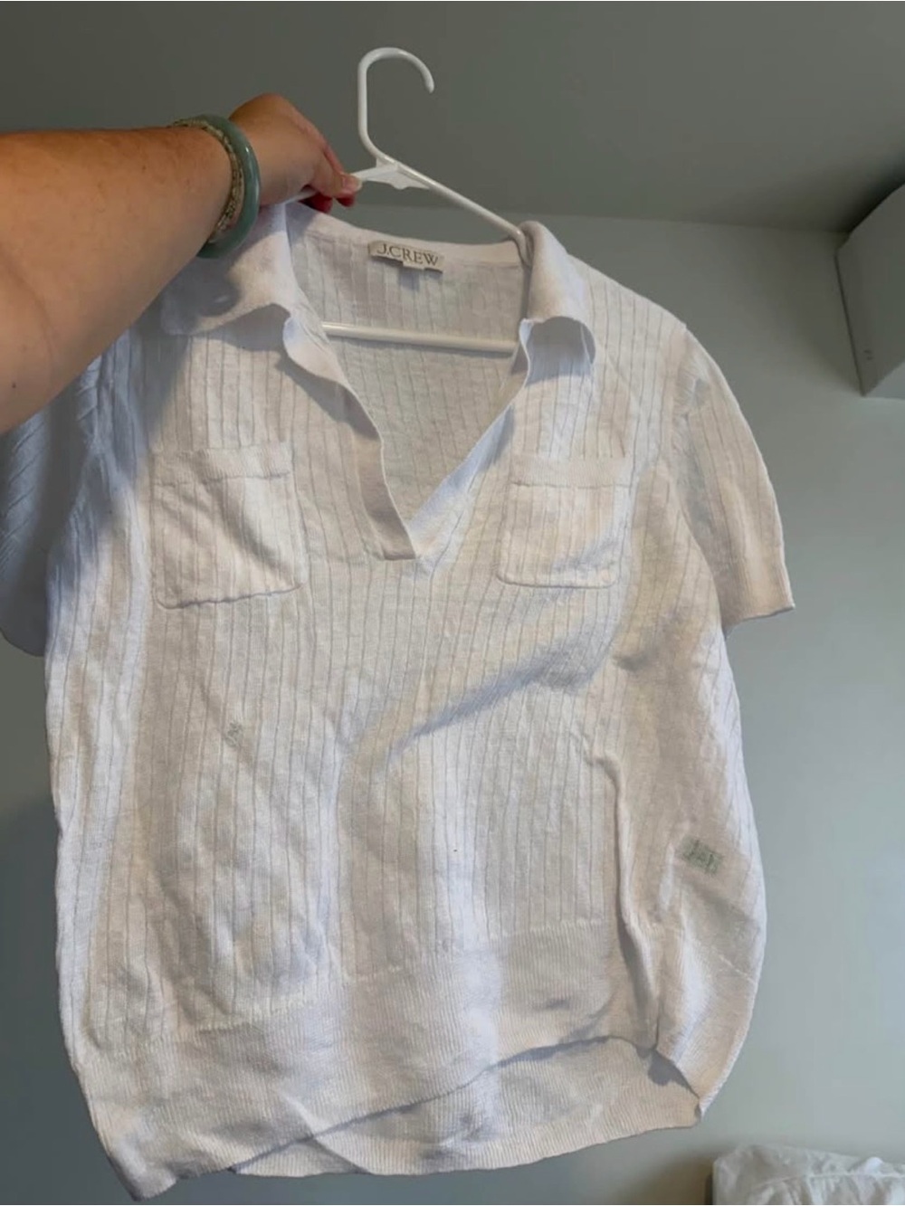 J. Crew White Short-Sleeve Polo with Patch Pockets